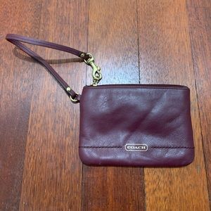 Maroon soft leather coach wristlet wallet